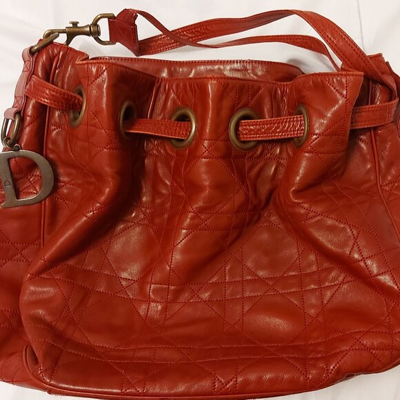 Christian Dior Red Cannage Drawstring Shoulder Bag - Picture 1 of 13